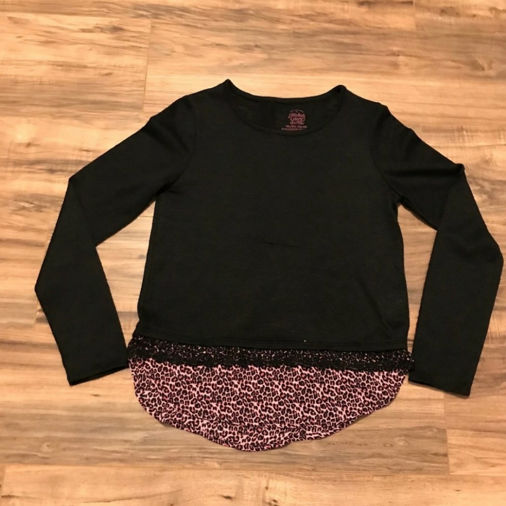 Pink and Black leopard Print Blouse